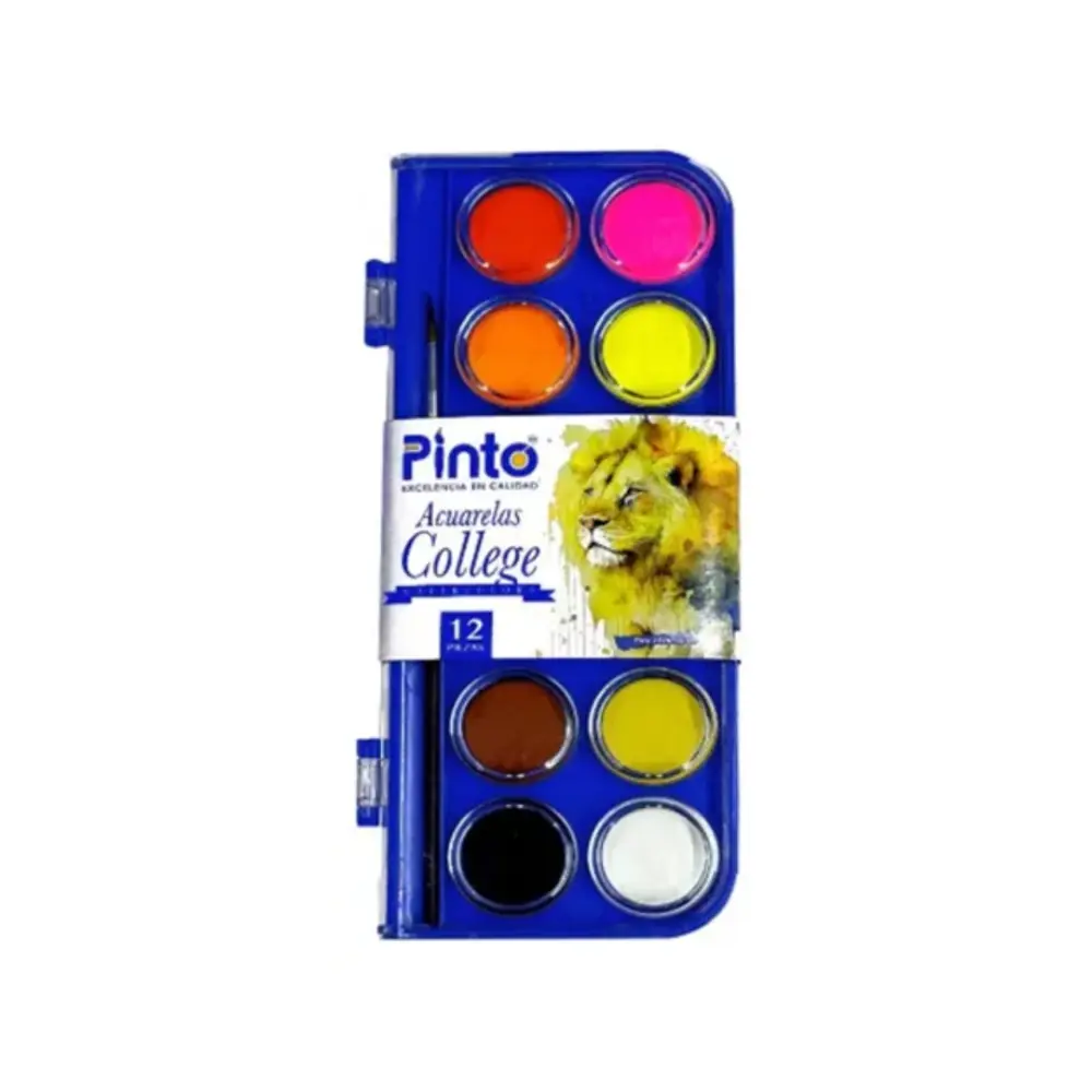 SET C/12 ACUARELAS EN PASTILLA PINTO COLLEGE  PINCEL