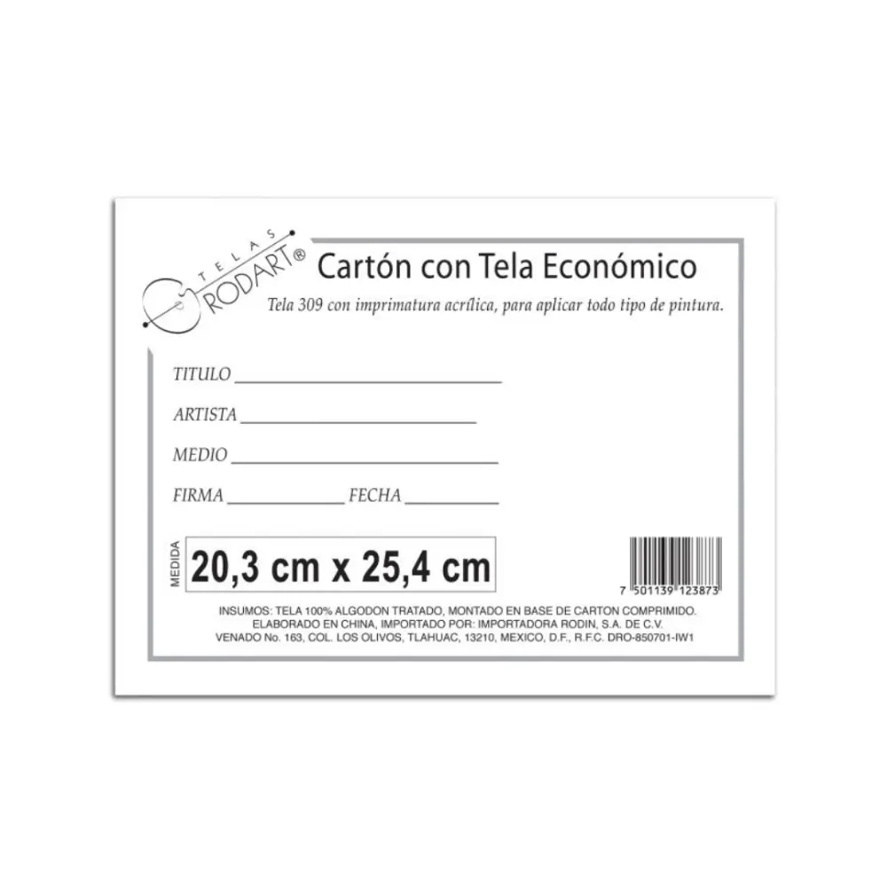 CARTÓN C/ TELA ECONOMICO RECTANGULAR RODIN 20.3 X 25.4 CM