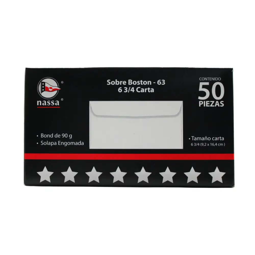 SOBRE BLANCO 206 BOSTON 63 6 3/4 CARTA PTE. C/50 PZAS.