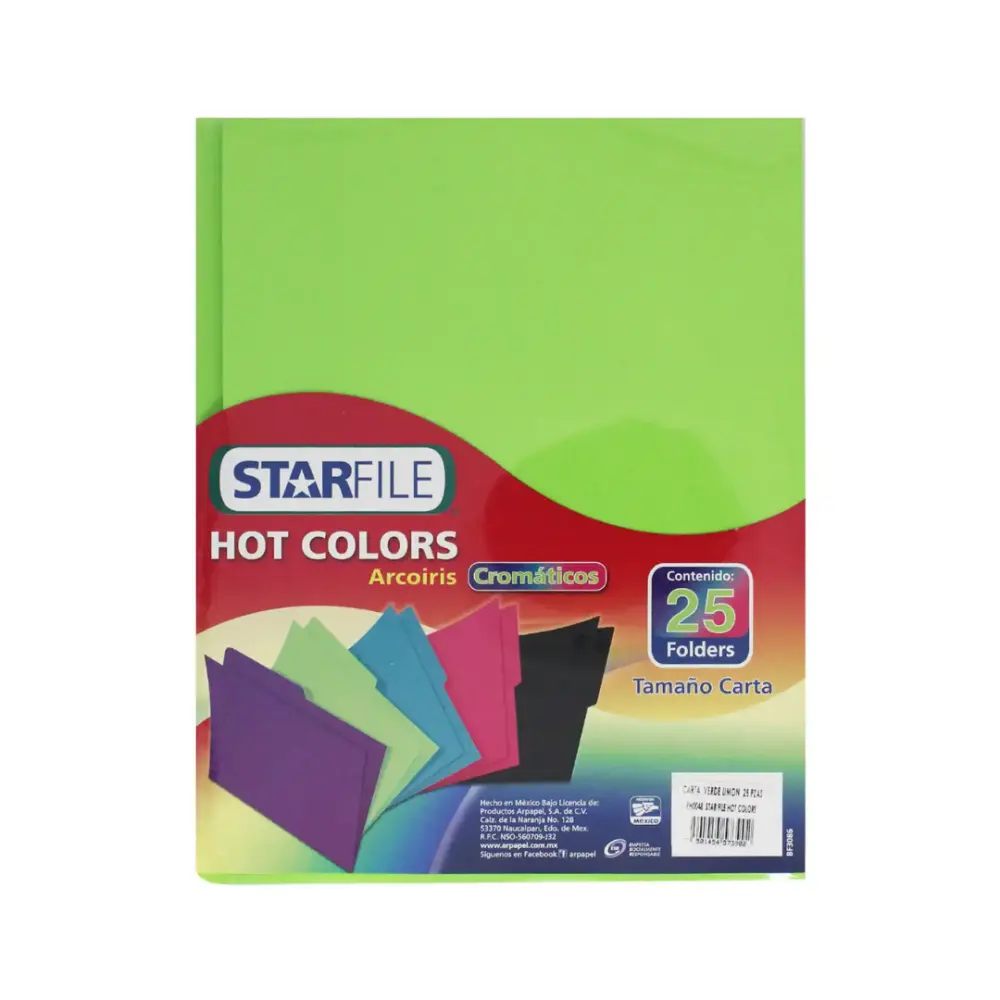 FOLDER STARFILE HOT COLORS CARTA PTE. C/25 VERDE LIMON
