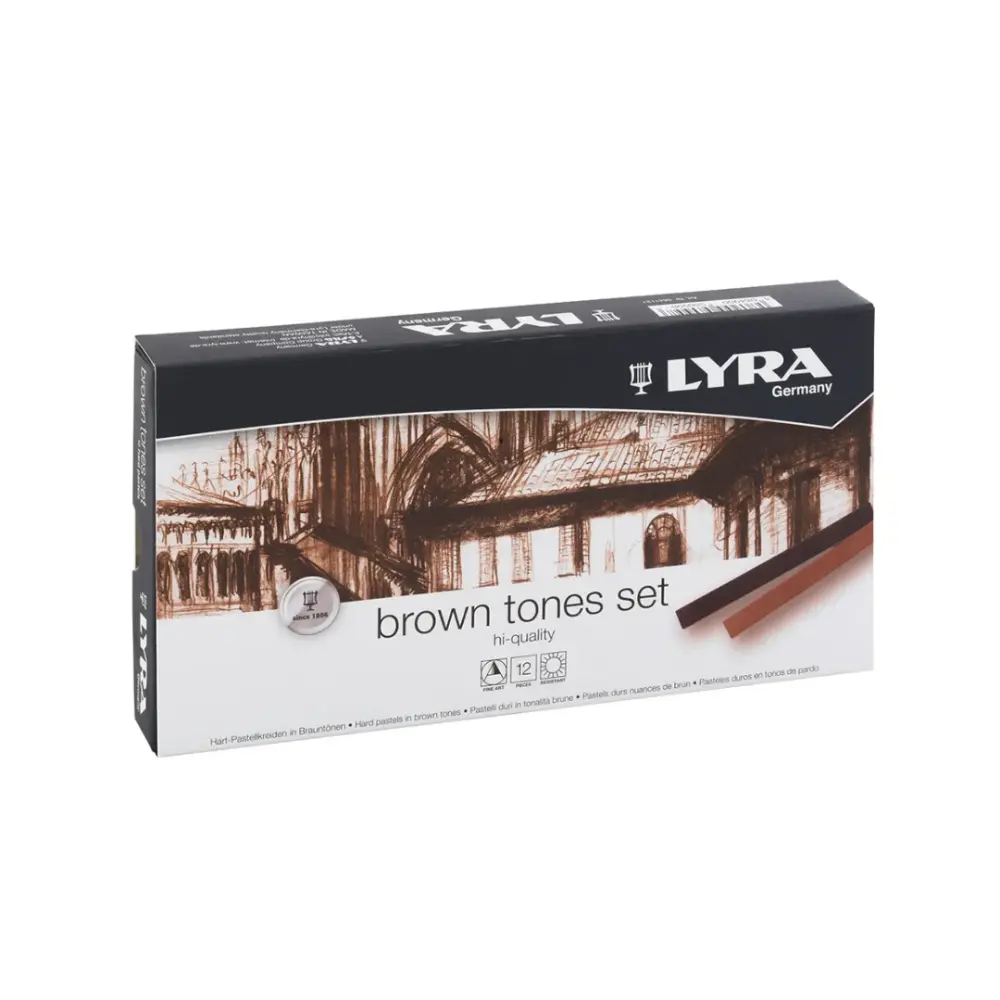 ESTUCHE CON DOCE BARRAS PASTEL LYRA TONOS TIERRA.