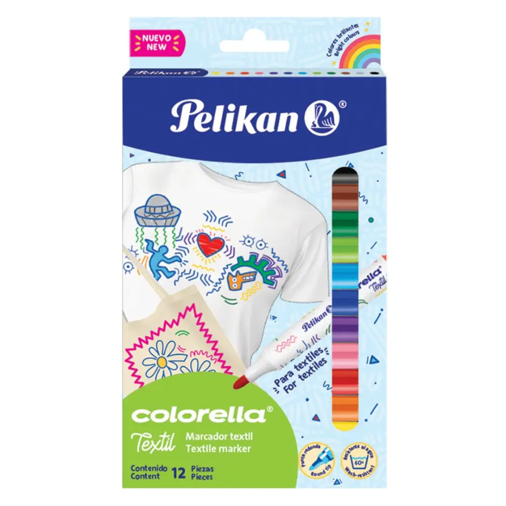 MARCADOR PELIKAN COLORELLA TEXTIL PTE. C/12 PZAS.