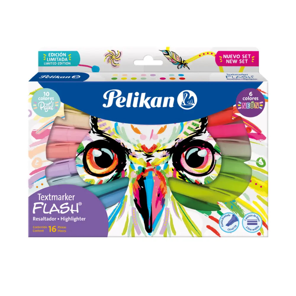 MARCADOR PELIKAN TEXTMARKER FLASH BUHO C/16 PZAS.
