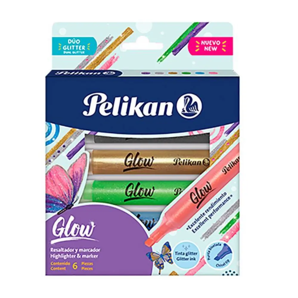 RESALTADOR PELIKAN GLOW GLITTER PTE. C/6 PZAS.