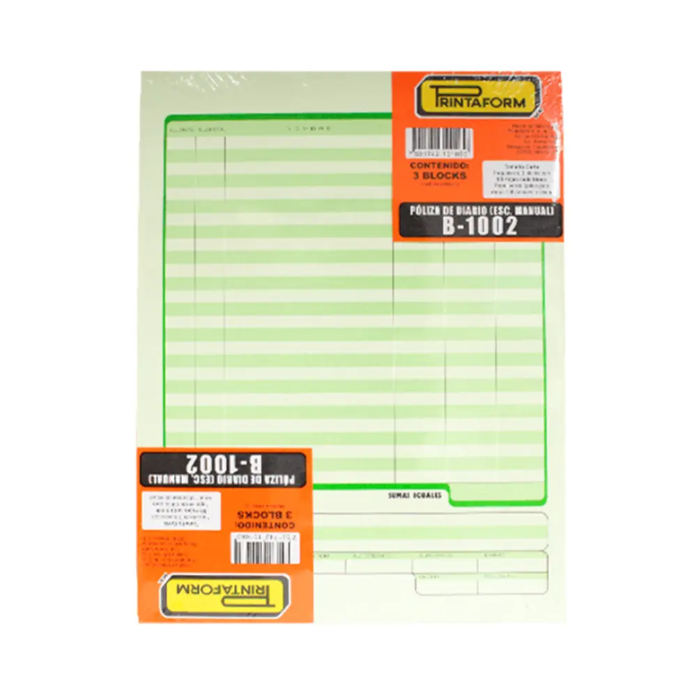 BLOCK PRINTA. 1002 POLIZA DE DIARIO