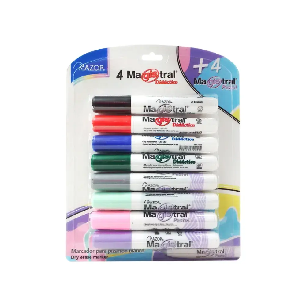 MARCADOR MAGISTRAL DIDACTICO BASICO Y PASTEL C/8 PZAS.