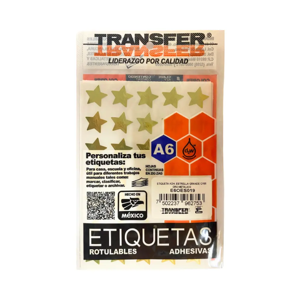 ESTRELLA ADHERIBLE GRANDE 19 MM C/105 ORO TRANSFER