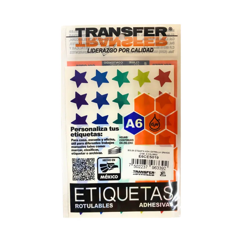 ESTRELLA ADHERIBLE GRANDE COLORES 19 MM C/105 TRANSFER