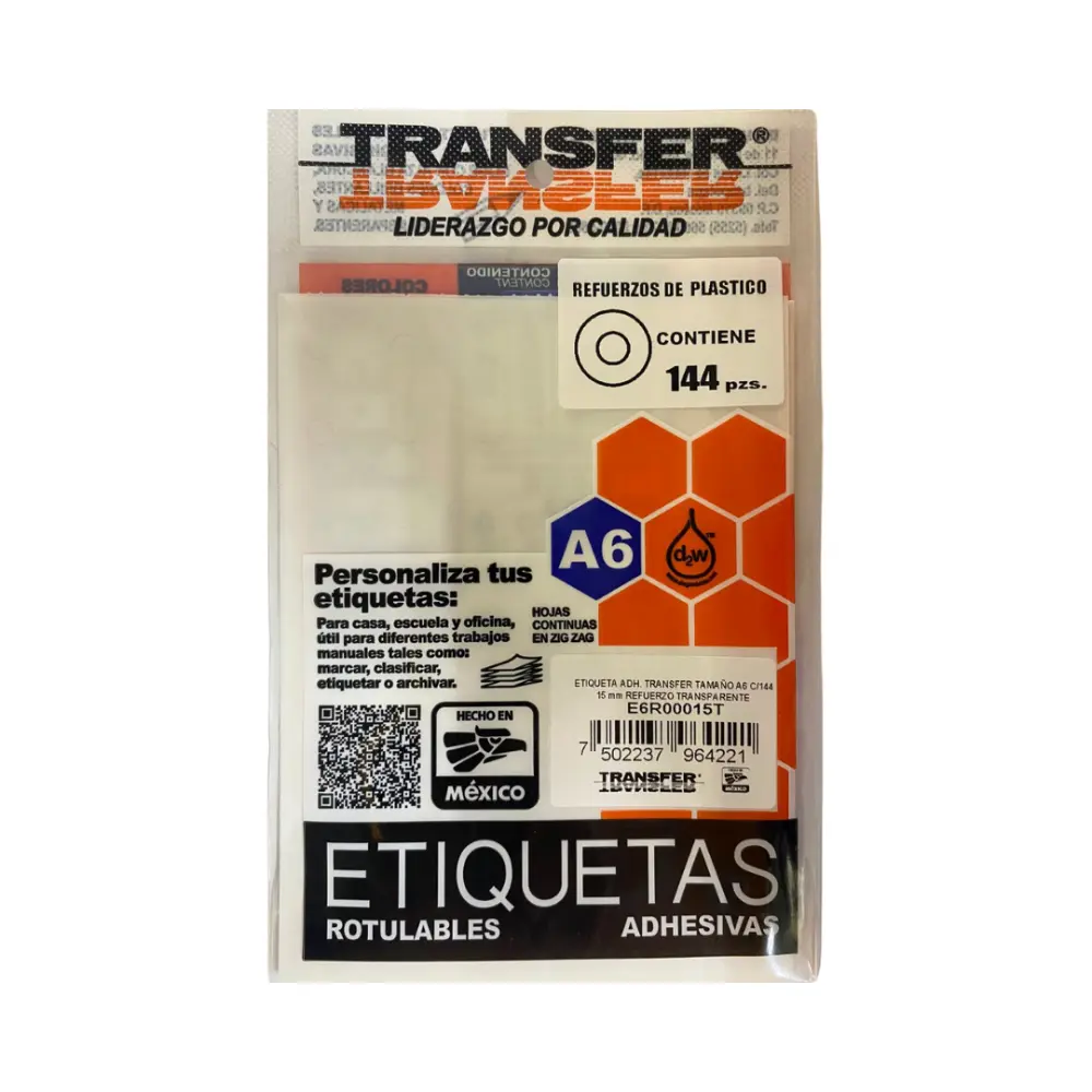 REFUERZO PARA HOJA 15 MM C/144 TRANSPARENTE TRANSFER