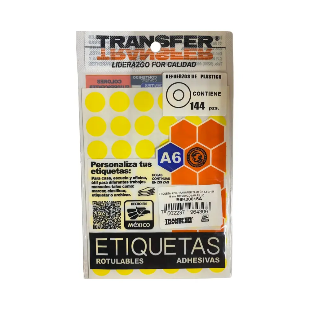 REFUERZO PARA HOJA 15 MM C/144 AMARILLO TRANSFER
