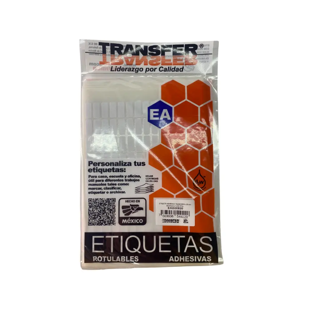 ETIQUETA ADHESIVA TRANSFER BLANCA NO.4  8X20 MM. C/1512