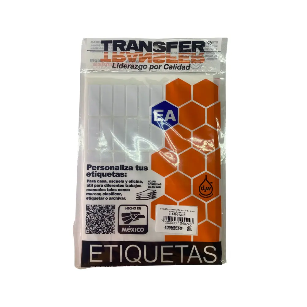 ETIQUETA ADHESIVA TRANSFER BLANCA NO.6  13X38 MM. C/600