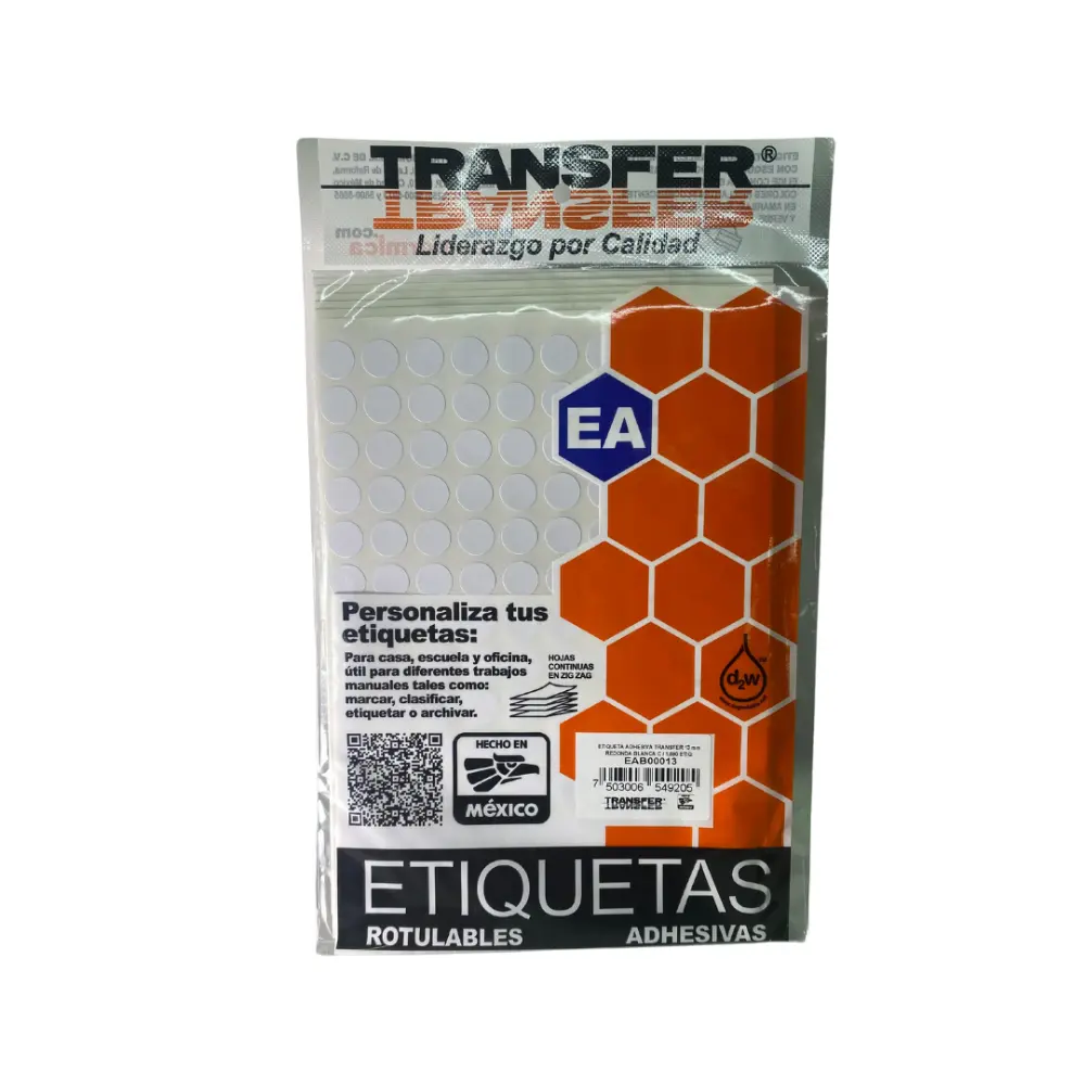 ETIQUETA ADHESIVA TRANSFER BLANCA NO.9  13 MM. C/1680