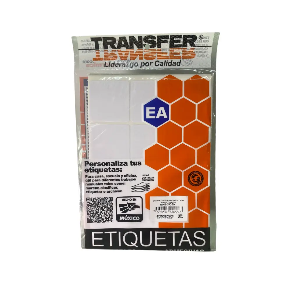 ETIQUETA ADHESIVA TRANSFER BLANCA NO.19  50X50 MM. C/144