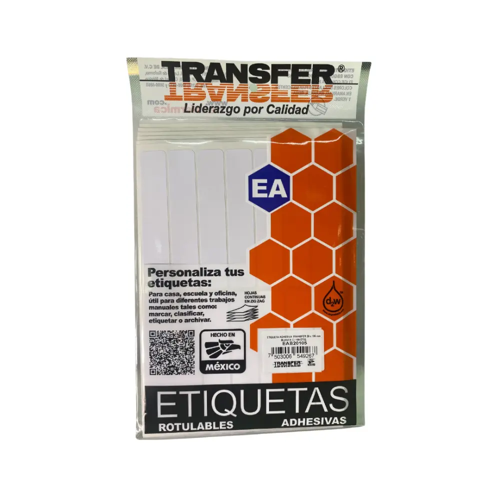 ETIQUETA ADHESIVA TRANSFER BLANCA NO.20  20X105 MM. C/168