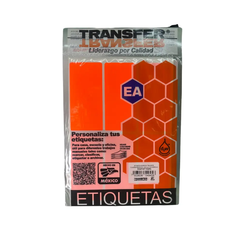 ETIQUETA ADHESIVA TRANSFER NARANJA NO.25  47X102 MM. C/42