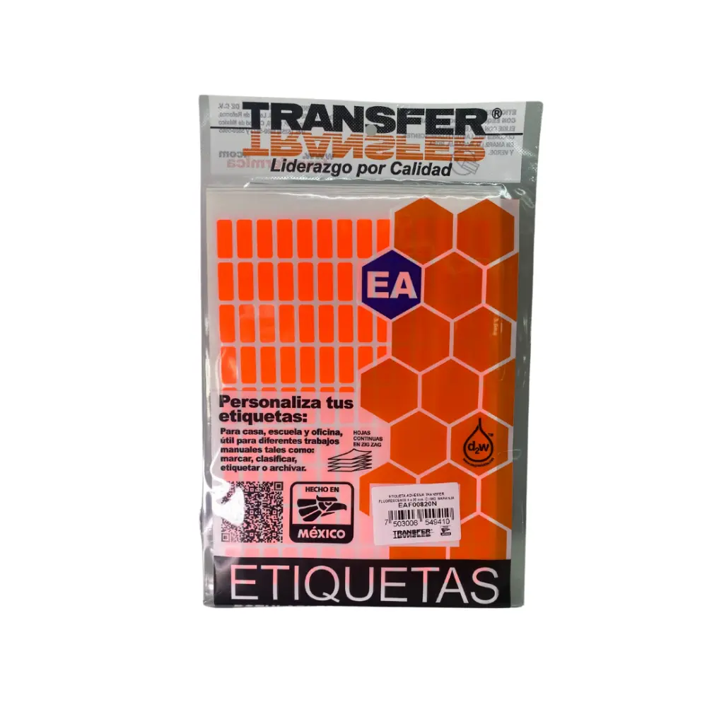 ETIQUETA ADHESIVA TRANSFER NARANJA NO.4  8X20 MM. C/882