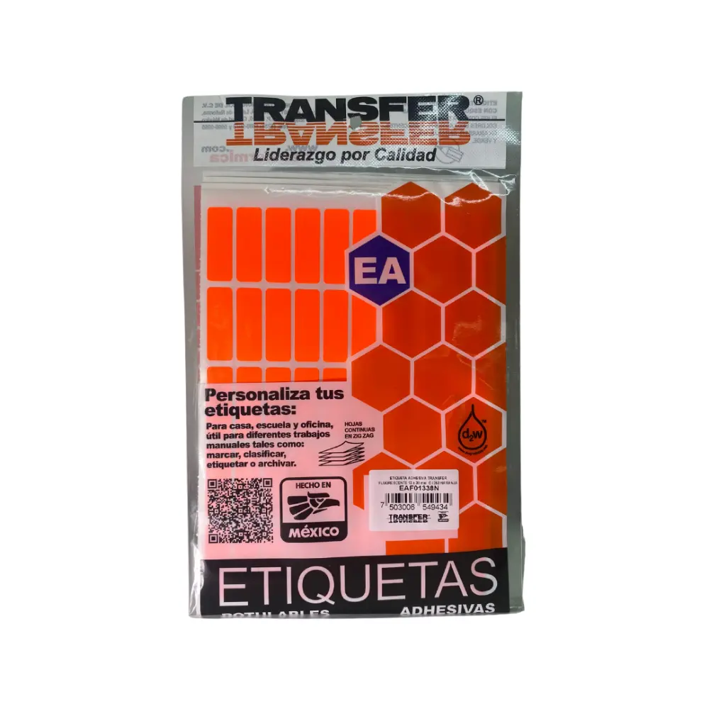 ETIQUETA ADHESIVA TRANSFER NARANJA NO.6  13X38 MM. C/350