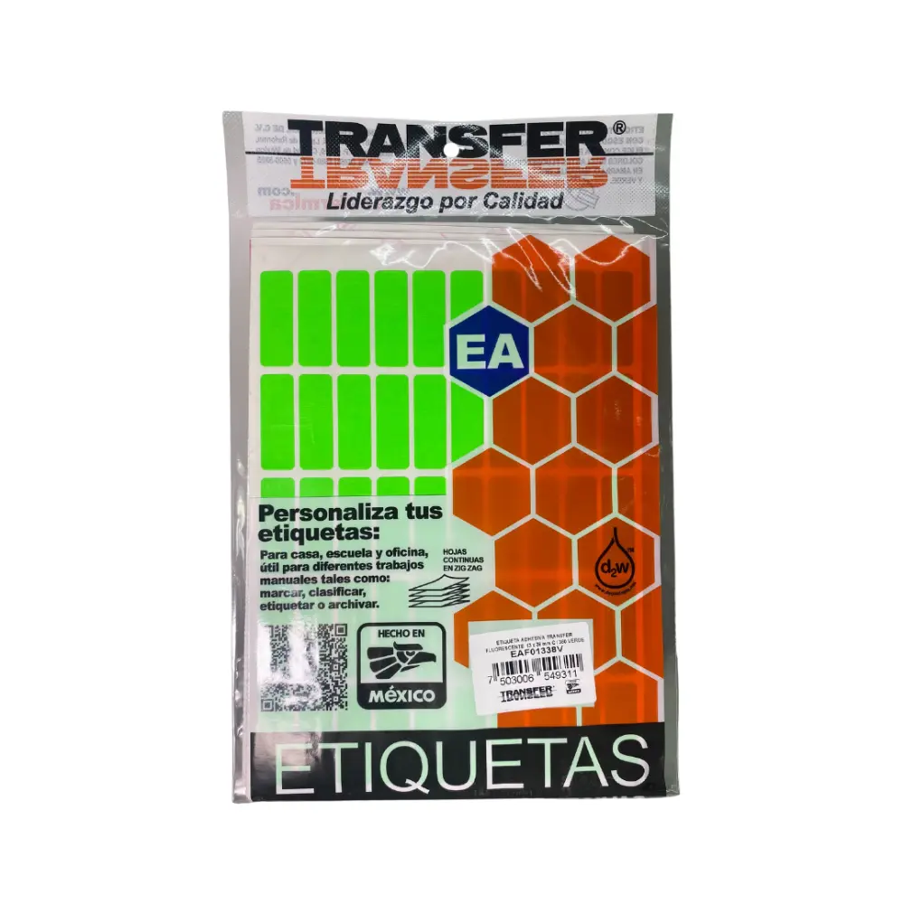ETIQUETA ADHESIVA TRANSFER VERDE NO.6  13X38 MM. C/350