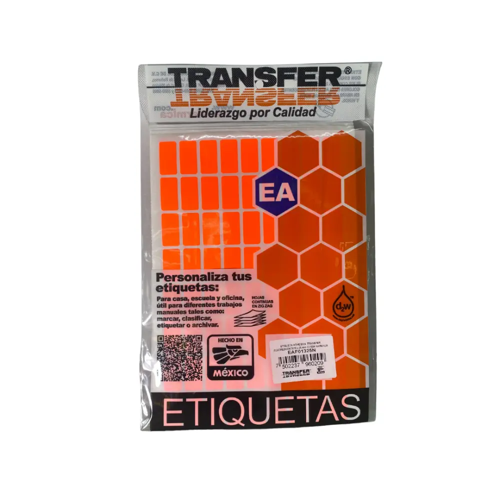 ETIQUETA ADHESIVA TRANSFER NARANJA NO.8  13X25 MM. C/504