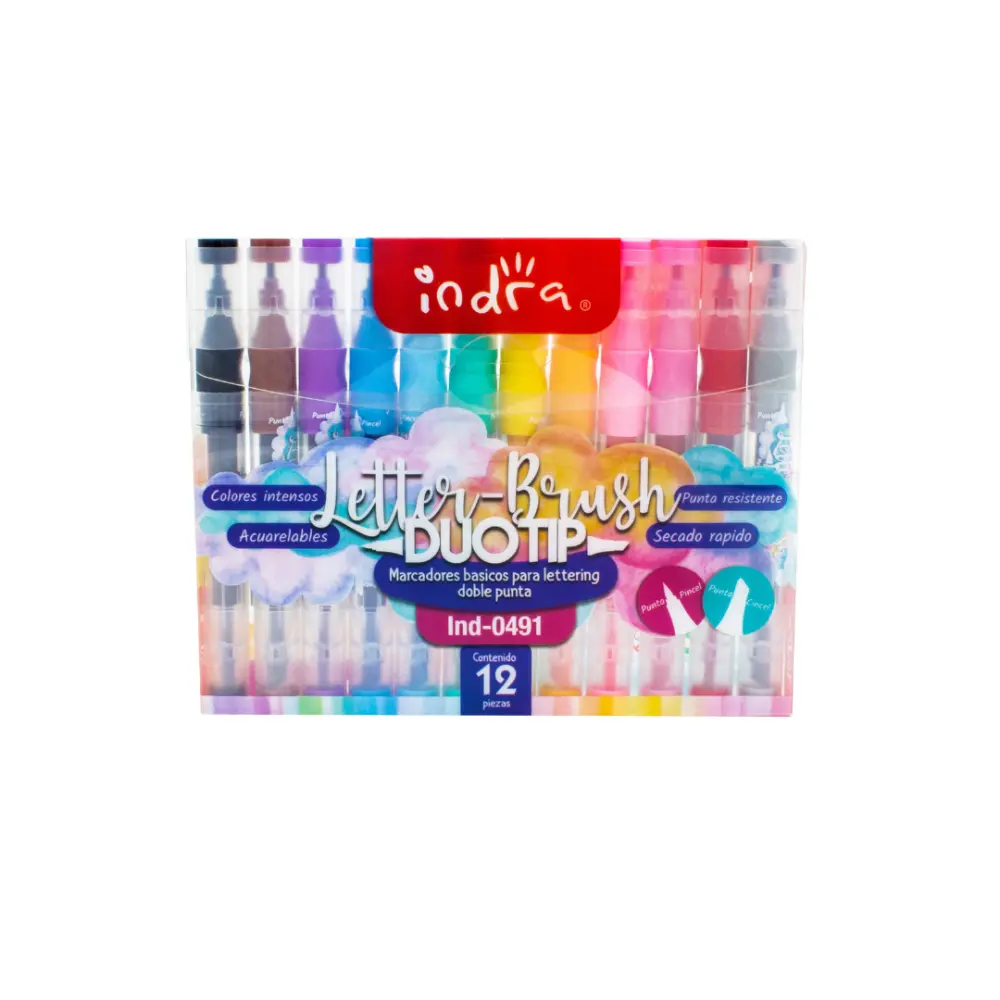 MARCADOR INDRA LETTER-BRUSH 0491 DUO TIP C/12 PZAS.