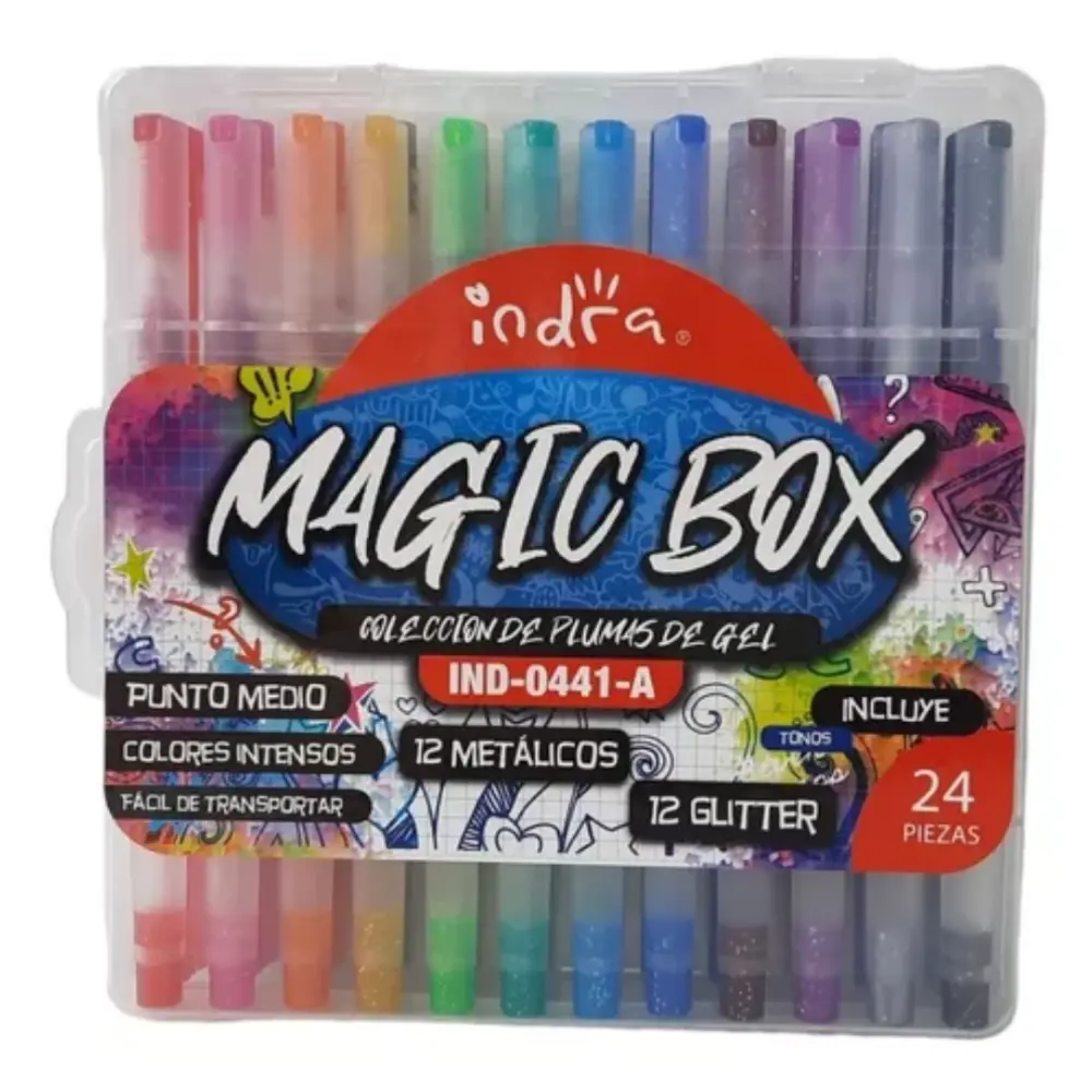 BOLIGRAFO GEL INDRA METALICOS/GLITTER C/24 PZAS IND-0441A