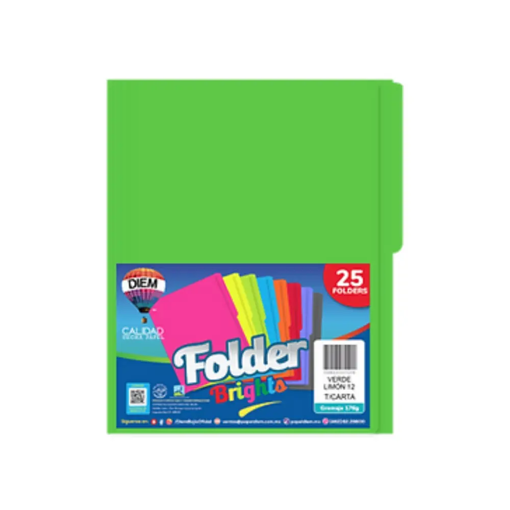 FOLDER BRIGHTS DIEM PTE. C/25 PZAS. VERDE LIMON 12