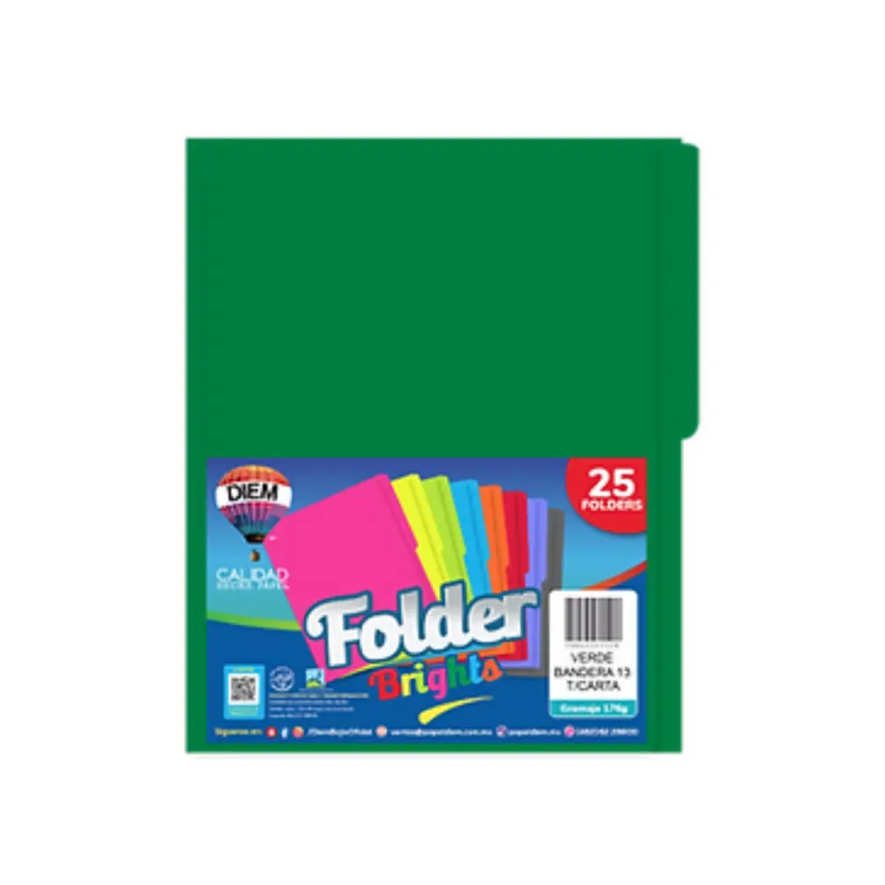 FOLDER BRIGHTS DIEM PTE. C/25 PZAS. VERDE BANDERA 13