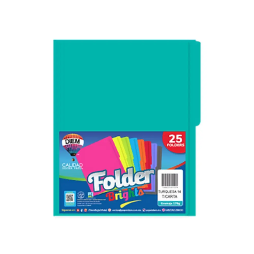FOLDER BRIGHTS DIEM PTE. C/25 PZAS. AZUL TURQUEZA 14