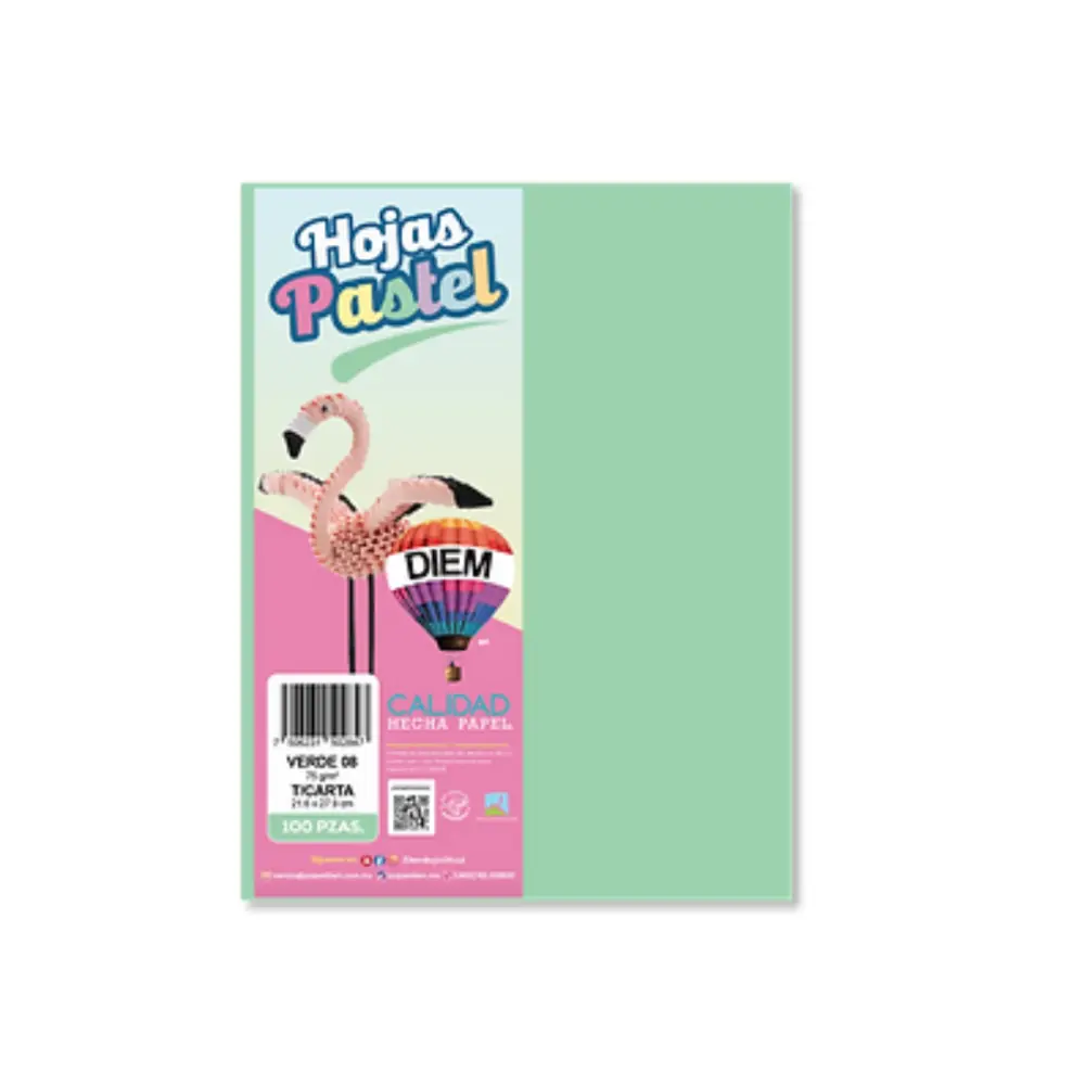 PAPEL DIEM CARTA PASTEL PTE. C/100 08 VERDE
