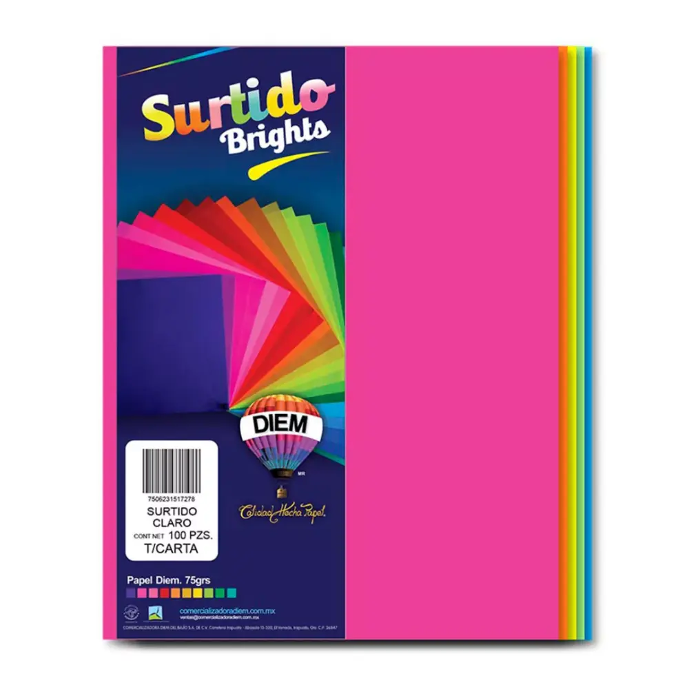 PAPEL DIEM CARTA MULTICOLOR BRIGHTS CLARO 5 COL. PTE. 100