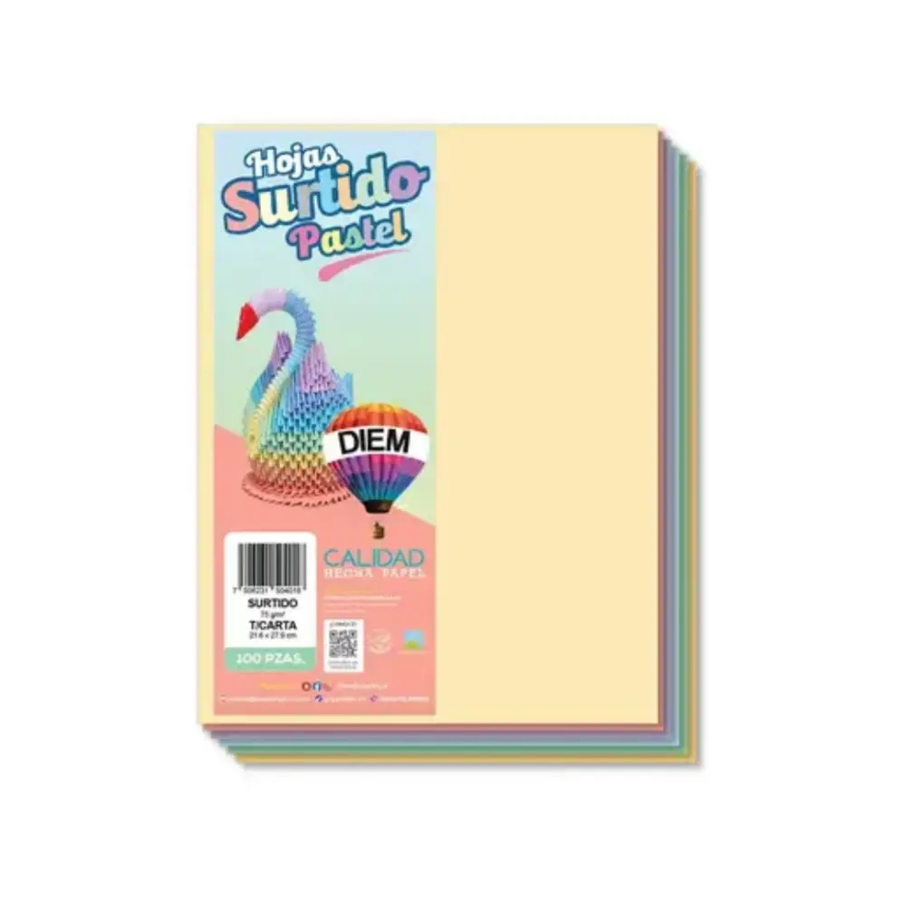 PAPEL DIEM CARTA MULTICOLOR PASTEL 5 COL. PTE. 100