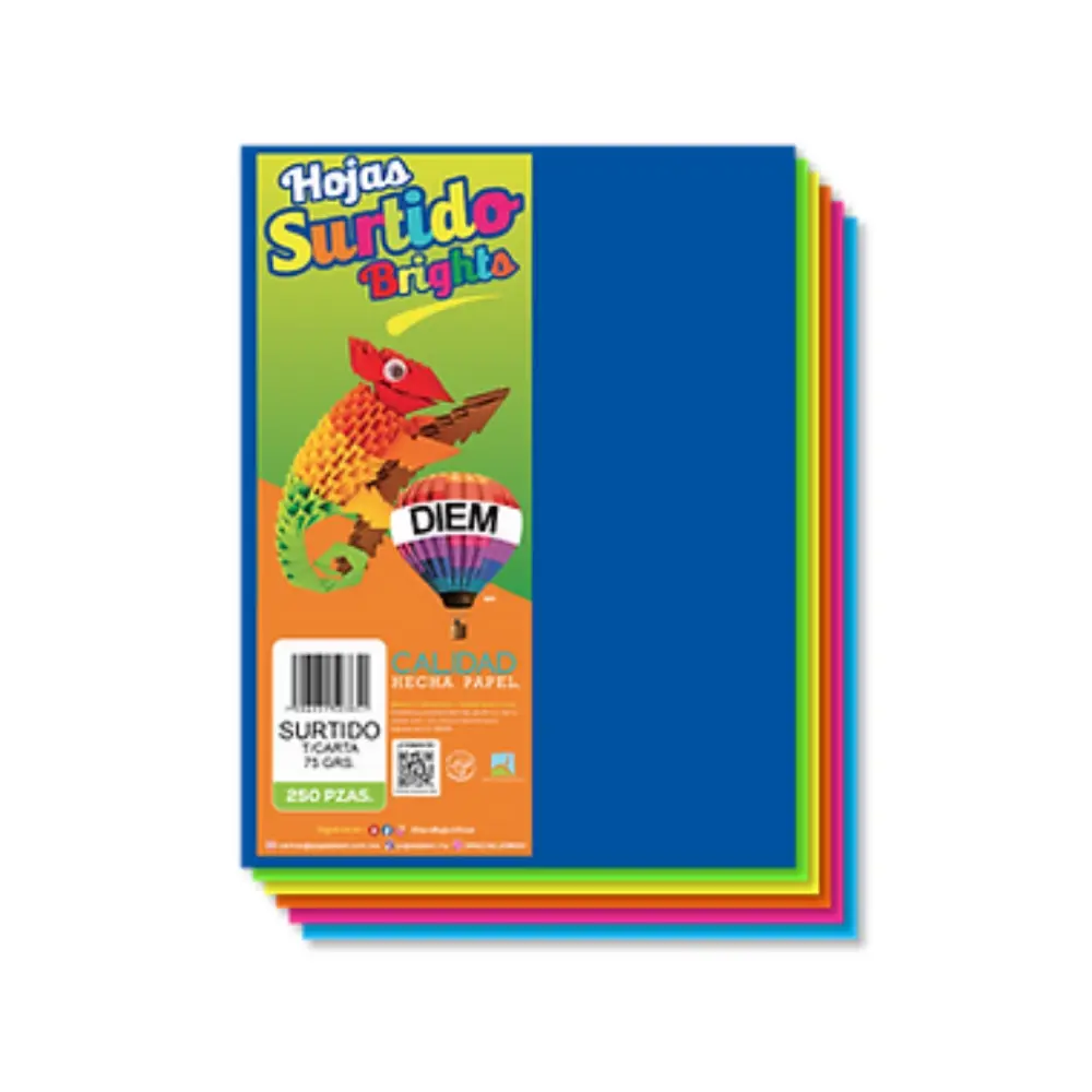 PAPEL DIEM CARTA MULTICOLOR BRIGHTS CLARO 5 COL. PTE. 250