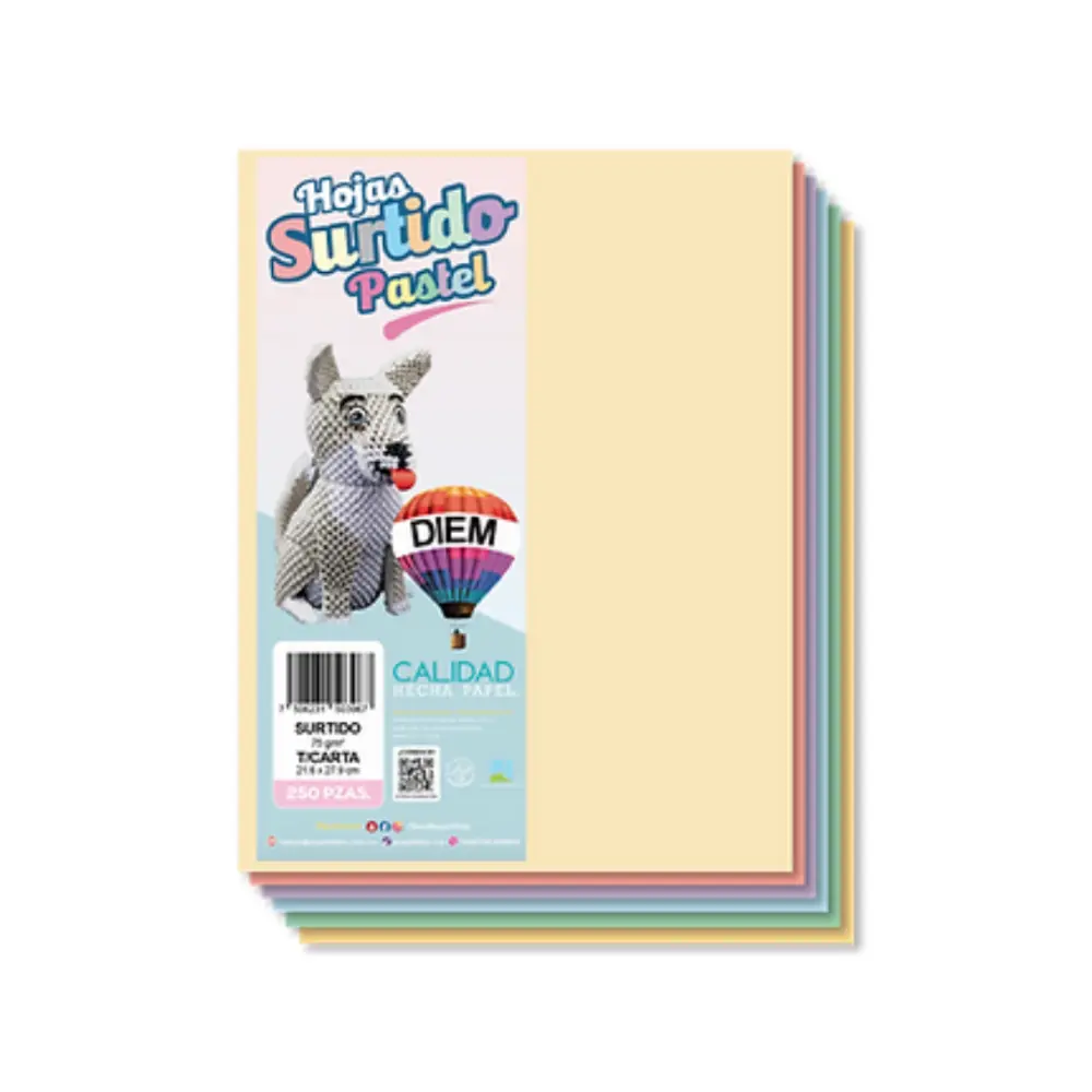 PAPEL DIEM CARTA MULTICOLOR PASTEL 5 COL. PTE. 250