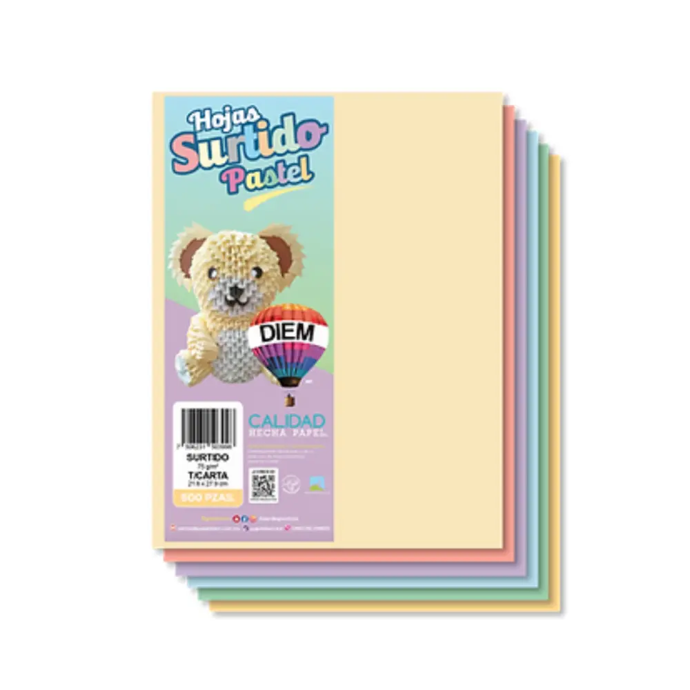 PAPEL DIEM CARTA MULTICOLOR PASTEL 10 COL. C/500
