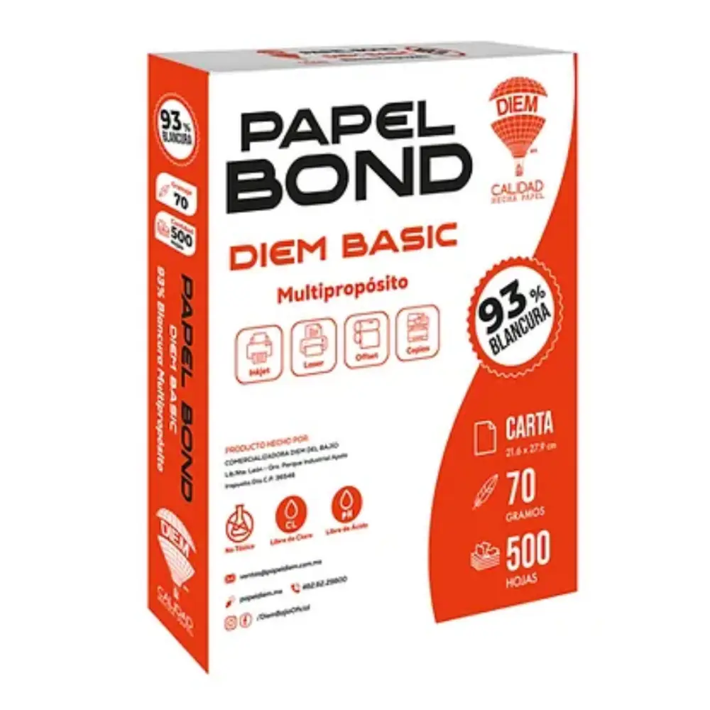 HOJA BOND DIEM BASIC CARTA 70 GRS. BLANCURA 93 PTE. C/500