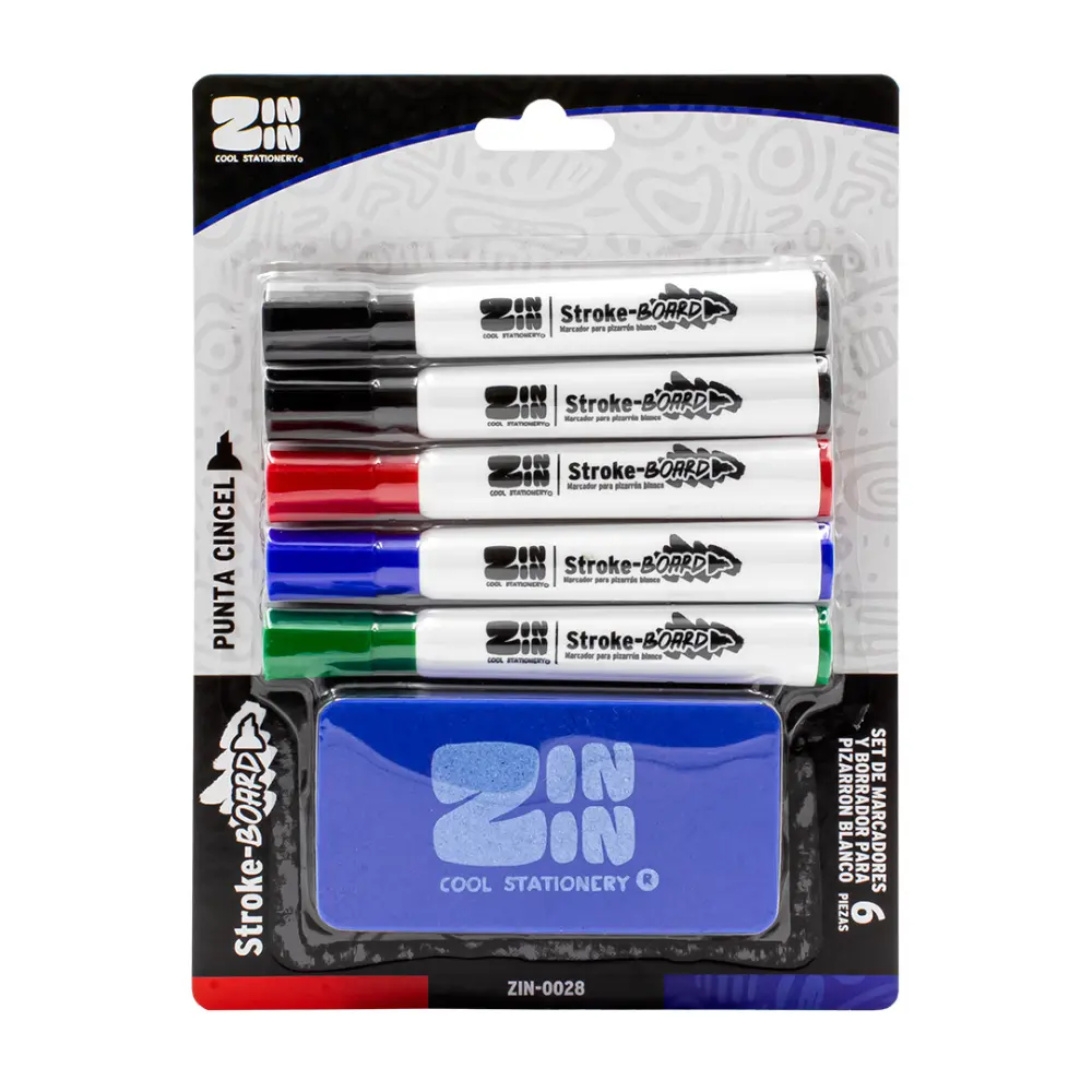 SET C/5 MARCADORES PIZARRON CON BORRADOR ZIN-0028