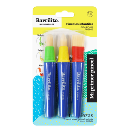PINCEL INFANTIL BARRILITO BLISTER C/3 PZAS. PN8806