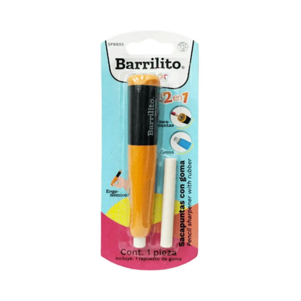 SACAPUNTAS Y GOMA 2 EN 1 BARRILITO SP8803