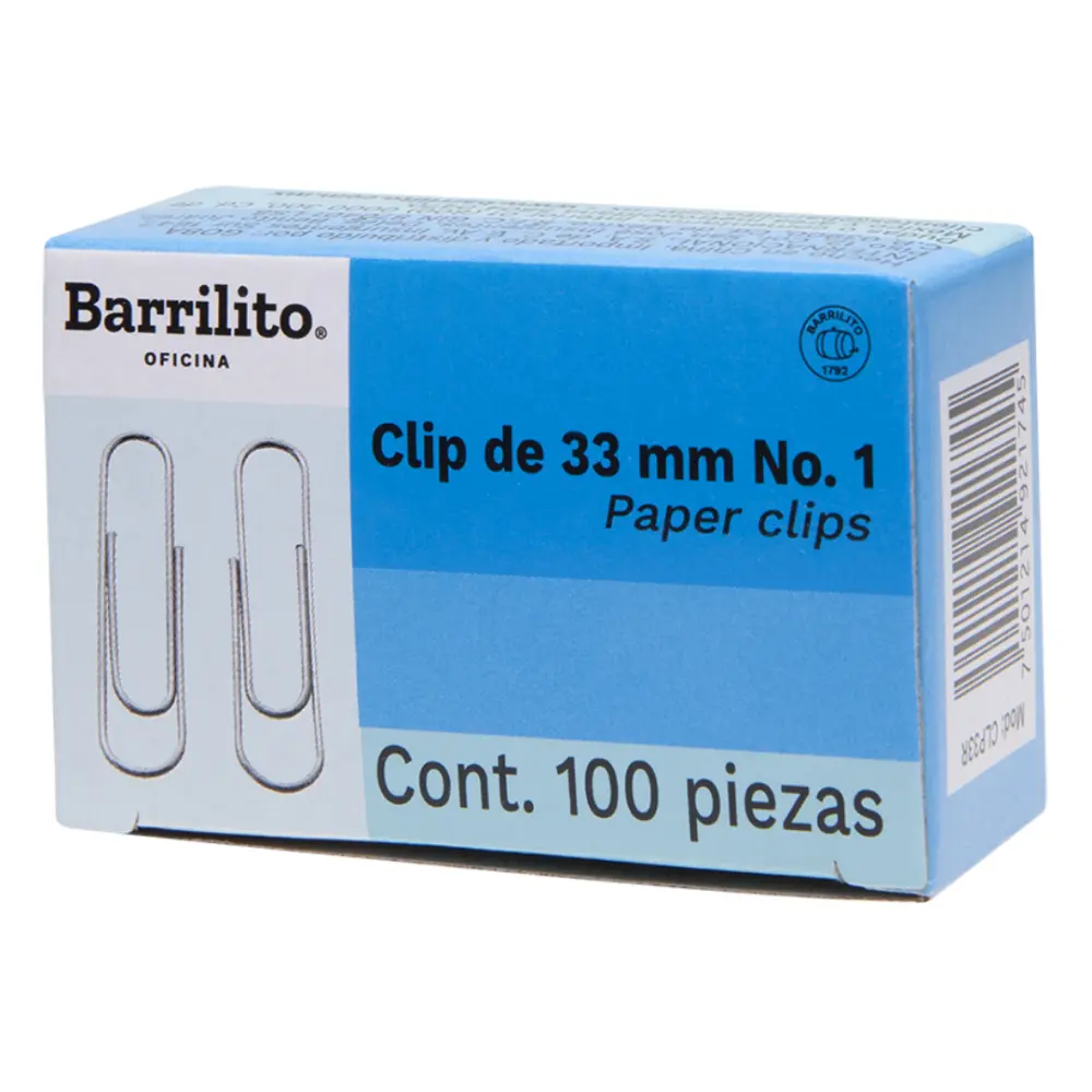 CLIP BARRILITO RECTANGULAR NO 1 C/100 PZAS.