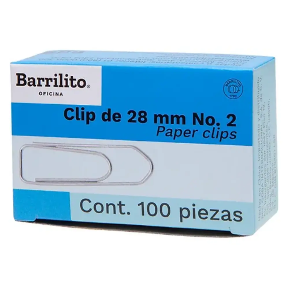 CLIP BARRILITO RECTANGULAR NO.2 C/100 PZAS.
