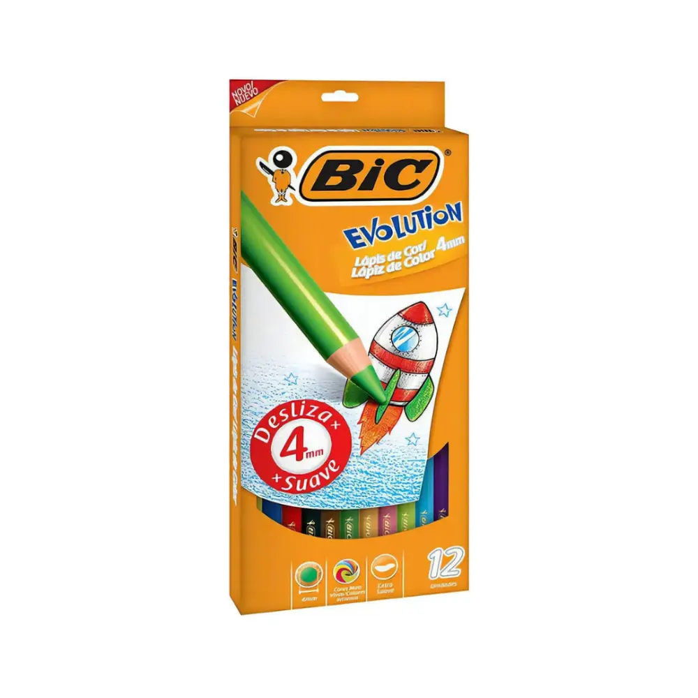 COLORES BIC EVOLUTION MINA GRUESA 4 MM C/12 PZAS.