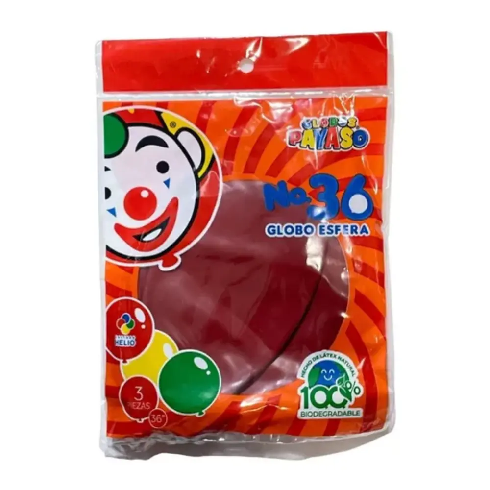 GLOBO PAYASO ESFERA NO.36 ROJO CEREZA BOLSA C/3 PZAS.