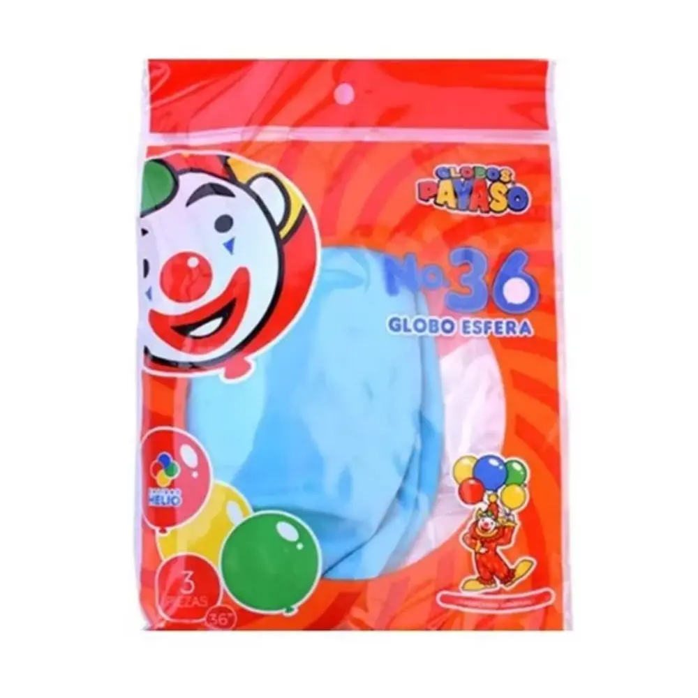 GLOBO PAYASO ESFERA NO.36 AZUL CIELO BOLSA C/3 PZAS.