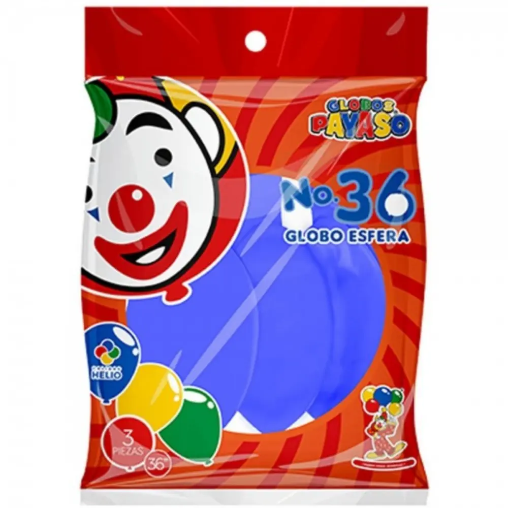 GLOBO PAYASO ESFERA NO.36 AZUL ROYAL BOLSA C/3 PZAS.