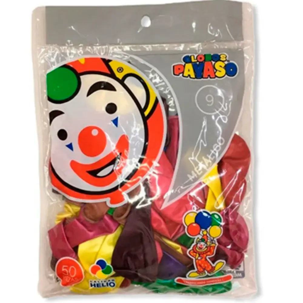 GLOBO PAYASO METALICO NO. 9 SURTIDO C/50 PZAS.