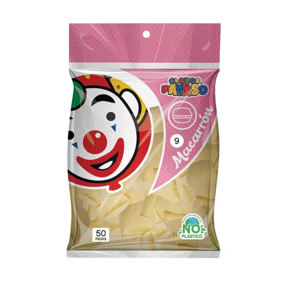 GLOBO PAYASO MACARRON NO. 9 VAINILLA BOLSA  C/50 PZAS.