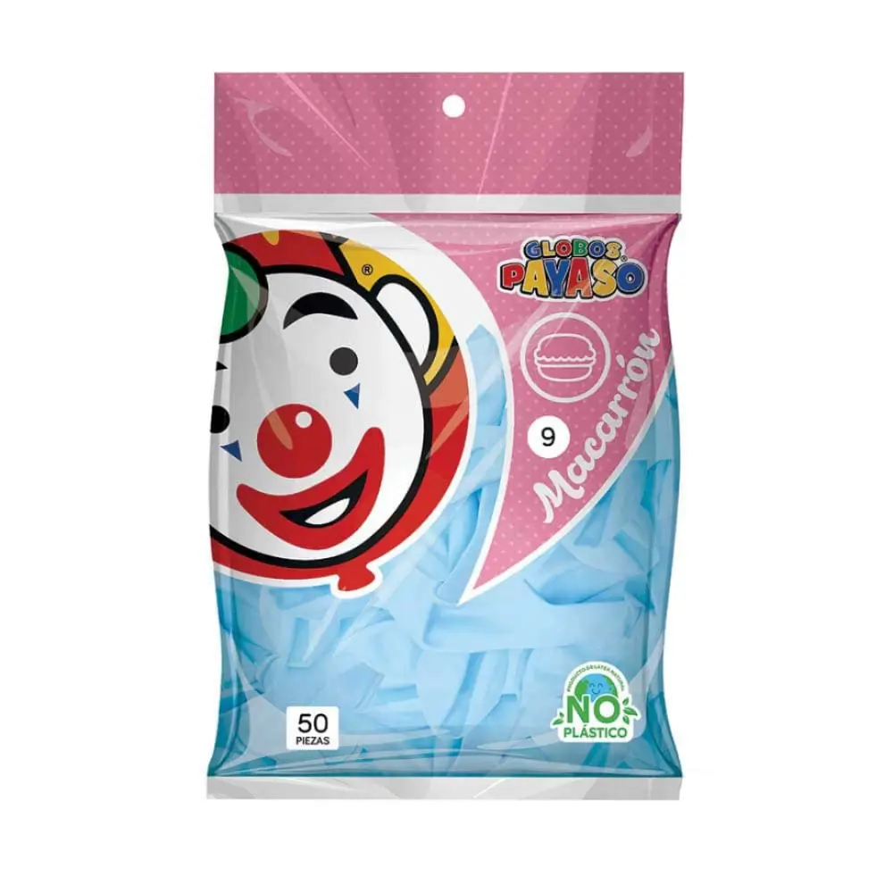 GLOBO PAYASO MACARRON NO. 9 MORA AZUL BOLSA C/50 PZAS.