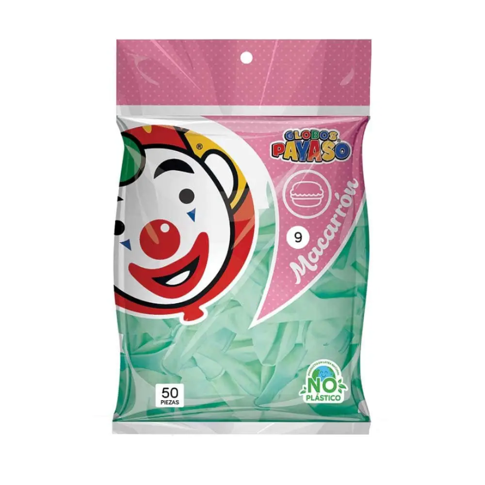 GLOBO PAYASO MACARRON NO. 9 MENTA BOLSA C/50 PZAS.