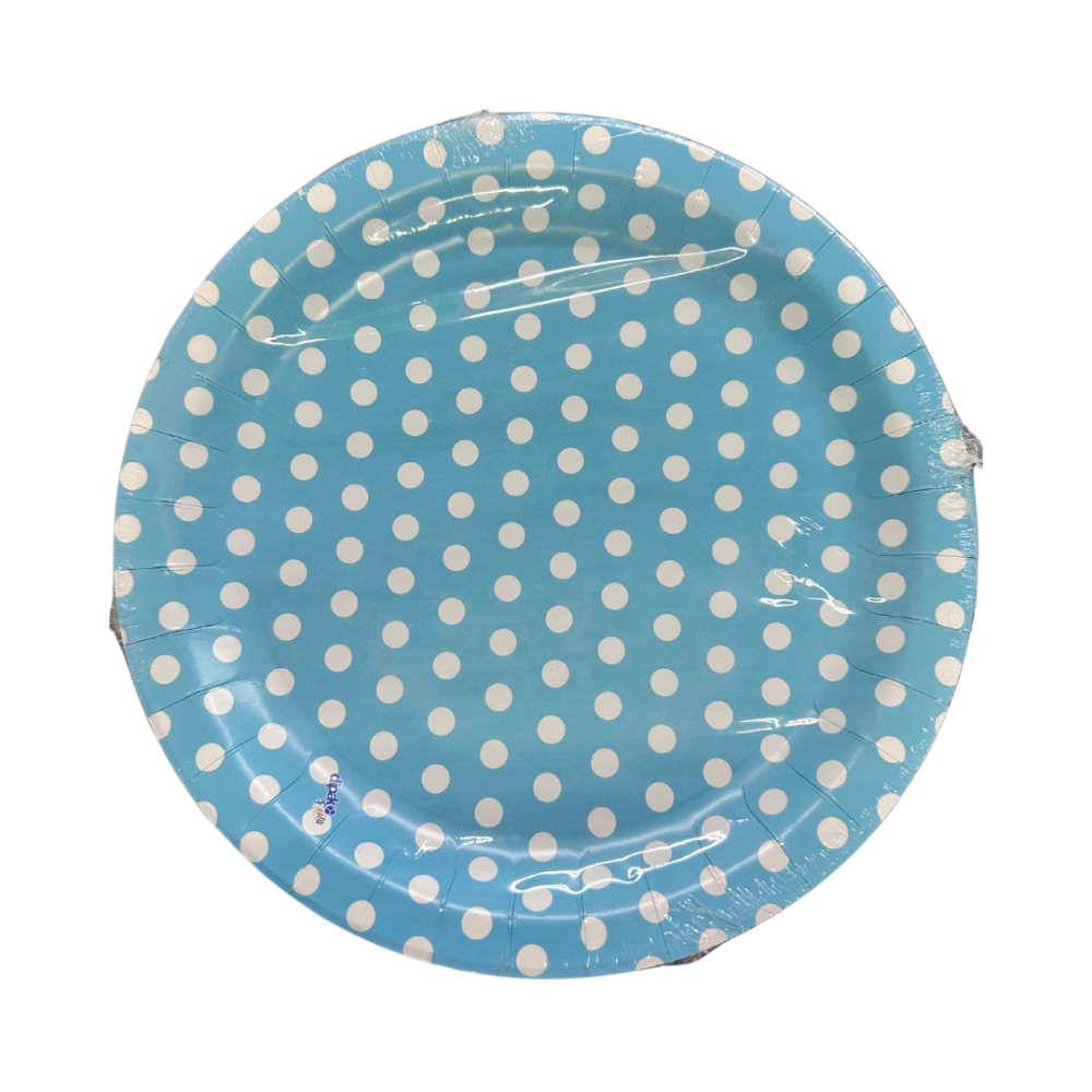 PLATO REDONDO 9" PTE. C/8 PZAS. AZUL POLKA